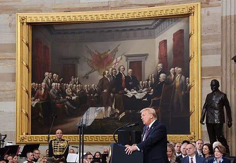 Donald Trump is sworn in as the 47th US President in the US Capitol Rotunda in Washington, DC, on January 20, 2025.