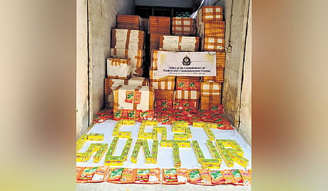 Vijayawada-Guntur Central GST Commissionerate seized 25.38 lakh cigarettes and 46,000 Khaini packets.
