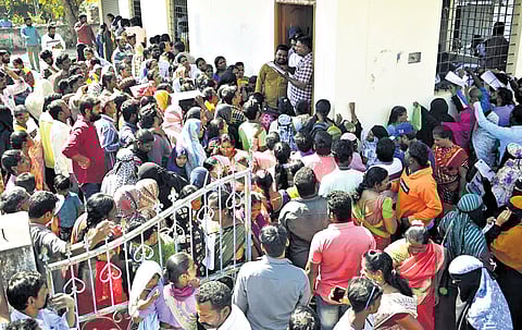 Applicants raise concerns during a grama sabha in Karimnagar district on Tuesday