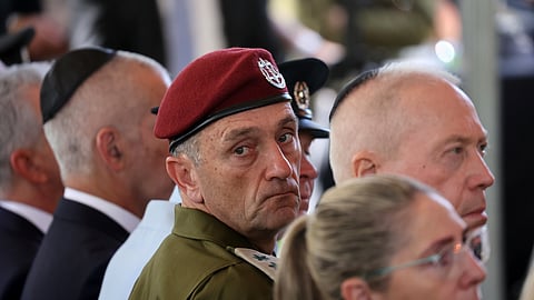 Lieutenant-General Herzi Halevi, center, attends a ceremony marking the Hebrew calendar anniversary of the Hamas attack on Oct. 7, 2023, at the Mount Herzl military cemetery in Jerusalem, Israel, on Oct. 27, 2024.
