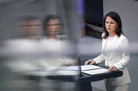 German Foreign Minister Annalena Baerbock speaks at the Bundestag session on the NATO anniversary summit - “75 years of NATO” in Berlin, on July 4, 2024.