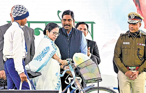 West Bengal CM Mamata Banerjee at a function in Malda district on Tuesday.