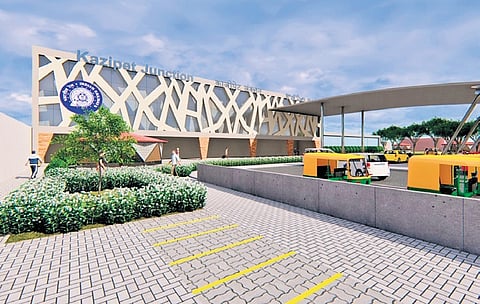 Entrance of the  Kazipet Railway Station which is being redeveloped under the Amrit Bharat Station Scheme (ABSS) of the Union government