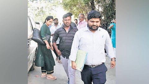 Income Tax officials leave the residence of DIl Raju after completing searches in Hyderabad on Tuesday
