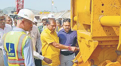 Minister for Water Resources N Rama Naidu at the Polavaram project site.