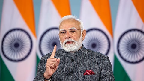 Prime Minister Narendra Modi speaks during a video message on Parakram Diwas, Thursday, Jan. 23, 2025.