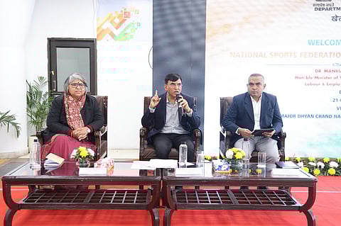 Sports Minister Mansukh Mandaviya during a recent meeting with NSFs 