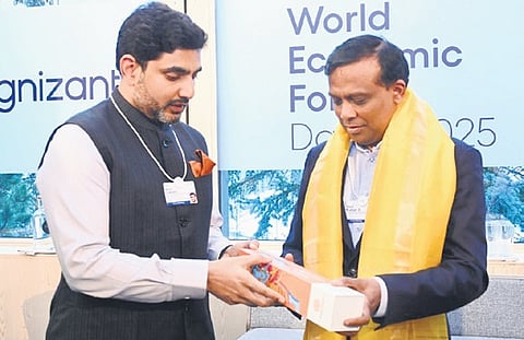 IT Minister Lokesh with Cognizant Technology Solutions CEO S Ravi Kumar
