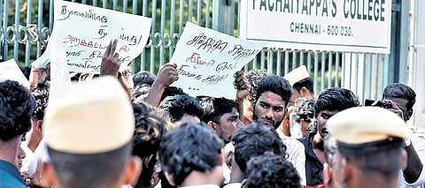 Pachaiyappa’s students staging protest against the college trust