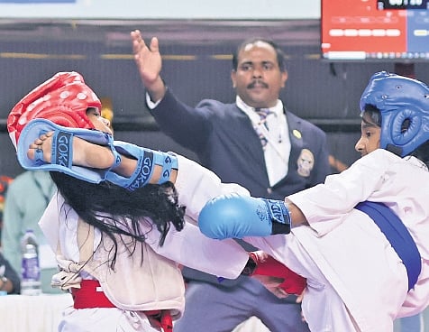 Athletes participating in the 45th state Karate championships