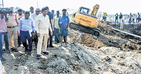 MA&UD Minister Ponguru Narayana inspected the construction site of the Iconic Towers in Amaravati on Friday 
