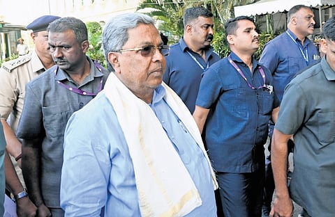Chief Minister Siddaramaiah arrives for a cabinet meeting at Vidhana Soudha 
in Bengaluru on Friday 