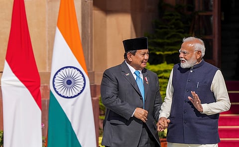 Prime Minister Narendra Modi with Indonesian President Prabowo Subianto, at the Hyderabad House in New Delhi, Saturday, Jan. 25, 2025. 