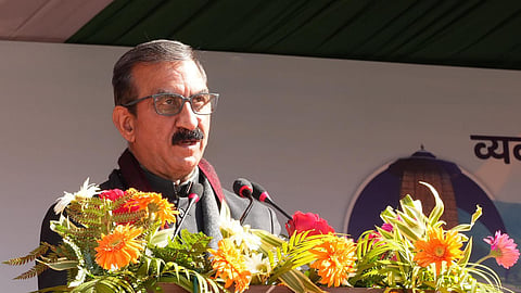 Himachal CM Sukhu addressing the gathering at the 55th statehood day celebrations held at Baijnath in Kangra district on Saturday.