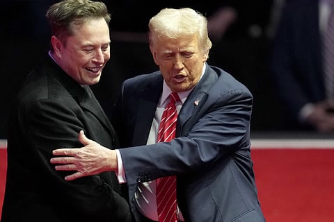 President Donald Trump, along side first lady Melania Trump, speaks as he meets with homeowners affected by Hurricane Helene in Swannanoa, N.C., Friday, Jan. 24, 2025. 