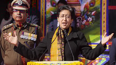 Delhi Chief Minister Atishi speaks during a cultural programme organised to celebrate Republic Day, in New Delhi, Saturday, Jan. 25, 2025.