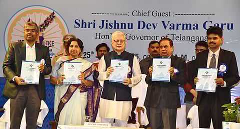 Governor Jishnu Dev Varma during the 15th National Voters day 2025 celebrations in Hyderabad