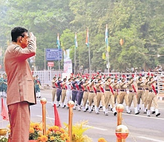 Guv Hari Babu Kambhampati taking salute of the R-Day parade at Mahatma Gandhi Marg in Bhubaneswar, CM Majhi waving at people in Cuttack 
