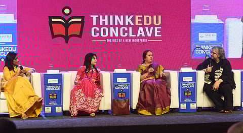Dr Ujwala Chakradeo, V-C of SNDT Women’s University, and Prof Basuthkar J Rao, V-C of the University of Hyderabad (UoH) at the ThinkEdu Conclave 2025 