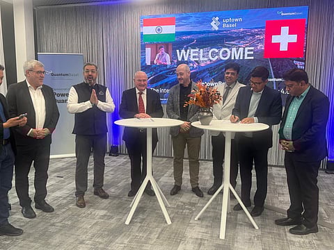 QuantamBasel representatives and IT & Industries Minister D Sridhar Babu sign the letter of intent to set up Indias first quantum hub in Hyderabad, on Sunday