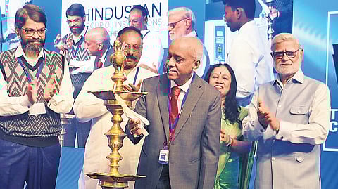 NHRC Chairperson V Ramasubramanian inaugurates the 13th edition of ThinkEdu Conclave 2025 in Chennai by lighting the lamp on Monday; (from left) SASTRA University V-C S Vaidhyasubramaniam, Dinamani Editor 
K Vaidiyanathan, TNIE CEO Lakshmi Menon and Editorial Director Prabhu Chawla are seen 