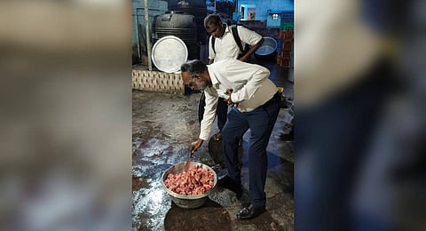 Food safety designated officer Dr Mariappan inspecting the restaurant at Davispuram.