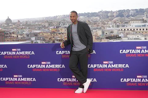 Anthony Mackie poses during the photo call for the movie 'Captain America: Brave New World' in Rome, Monday, Jan. 27, 2025.