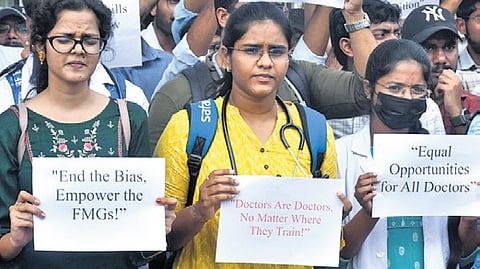 FMGs stage protest over internship policy in State