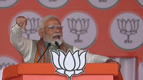 Prime Minister Narendra Modi addressing a rally at Kartar Nagar in New Delhi on January 29, 2025. 