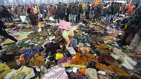 Bags and other belongings lying at the scene after a stampede occurred at Sangam on 'Mauni Amavasya' during the ongoing 'Maha Kumbh Mela' festival, in Prayagraj, Wednesday, Jan. 29, 2025.