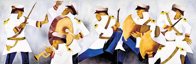 Krishen Khanna’s five-panel masterpiece, Untitled: Bandwallah Procession