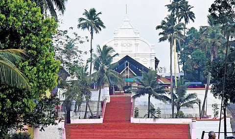 The historic Kadamattom Church blends European and traditional Kerala architectural styles 