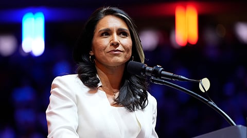 Tulsi Gabbard speaks before Republican presidential nominee former President Donald Trump at a campaign rally at Madison Square Garden, Oct. 27, 2024, in New York.