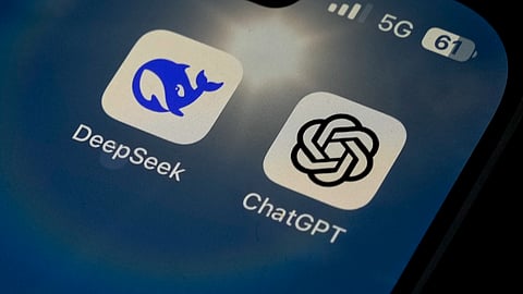 The icons for the smartphone apps DeepSeek and ChatGPT are seen on a smartphone screen in Beijing, Tuesday, Jan. 28, 2025.