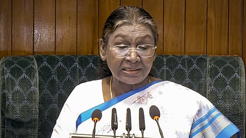 President Droupadi Murmu addresses the joint sitting of both Houses of Parliament on the first day of the Budget Session, in New Delhi, Friday, Jan. 31, 2025. 