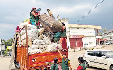 Haritha Karma Sena volunteers of Erattayar panchayat engaged in waste management initiatives under the leadership of the local body