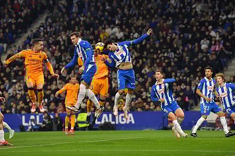 Action during the Spanish league football match between RCD Espanyol and Real Madrid CF at the RCDE Stadium in Cornella de Llobregat on February 1, 2025.
