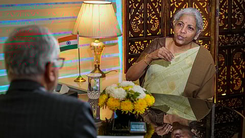 Union Finance Minister Nirmala Sitharaman during an interview with PTI, in New Delhi, Sunday, Feb. 2, 2025.