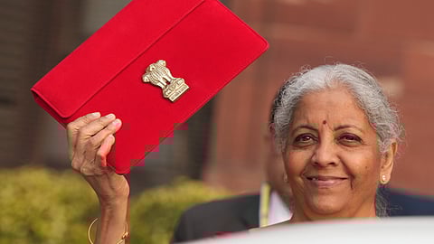 Union Finance Minister Nirmala Sitharaman outside the Finance Ministry ahead of the presentation of the Union Budget 2025-26, in New Delhi.