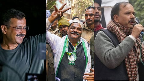 AAP chief Arvind Kejriwal, Former AAP councillor and 2020 Delhi riots accused Tahir Hussain, uman rights activist and former president of the Alumni Association of Jamia Millia Islamia (AAJMI) Shifa Ur Rehman. (From L-R)
