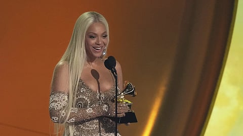 Beyonce accepts the award for best country album for "COWBOY CARTER" during the 67th annual Grammy Awards on Sunday, Feb 2, 2025, in Los Angeles 