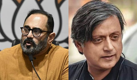 Congress leader Shashi Tharoor (R) and BJP leader Rajeev Chandrasekhar (L)