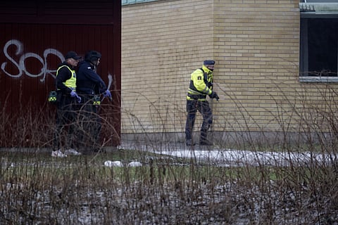 Police at the scene of an incident at Risbergska School, in Örebro, Sweden, Tuesday, Feb. 4, 2025. 