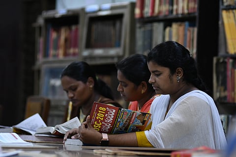 Aspirants preparation for DSC exam in Vijayawada on Monday. 