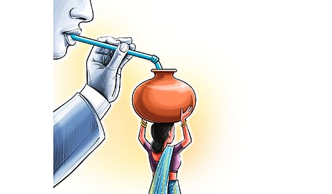 Over 35 families of Jingalur village near Veppanahalli came to the district collectorate with empty pots demanding regular water supply for their area on Monday.