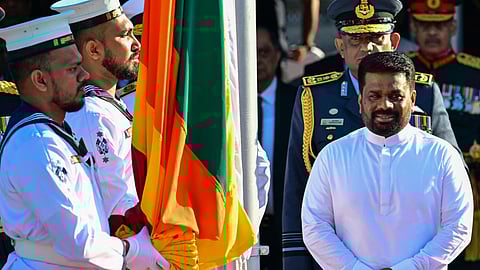Sri Lanka's President Anura Kumara Dissanayake (R) arrives to hoist the national flag during the country's 77th Independence Day celebrations at the Independence Square in Colombo on February 4, 2025. 