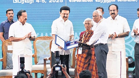 CM M K Stalin distributing environmental awards after inaugurating TN Climate Summit 3.0 at Chennai Trade Centre on Tuesday 