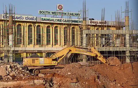 Ongoing construction work at Bengaluru Cantonment Railway Station.