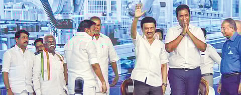 After the formal inauguration, CM M K Stalin visited the manufacturing plant and interacted with the women who make up 80% of its workforce