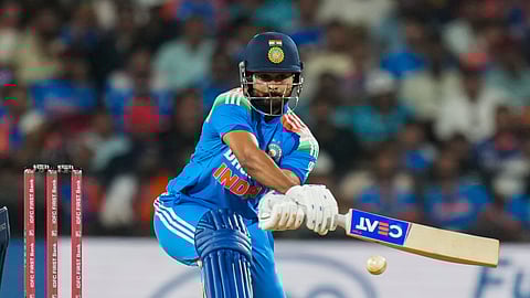 Shreyas Iyer plays a shot during the first ODI in Nagpur on Thursday